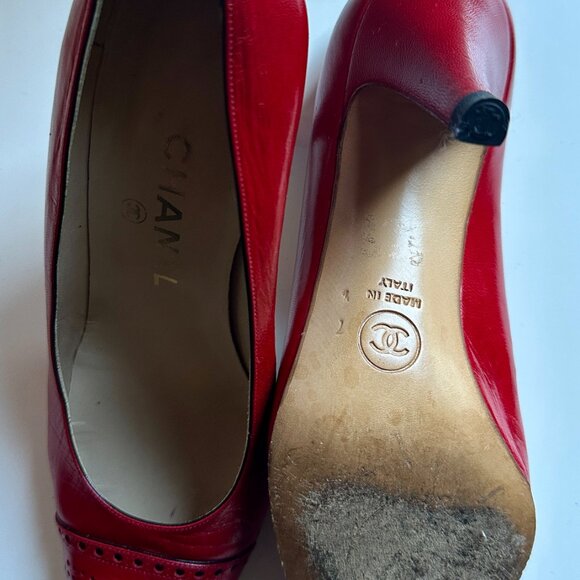 Chanel Leather Red Shoes US Size 6.5 (37.5) - Picture 8 of 13